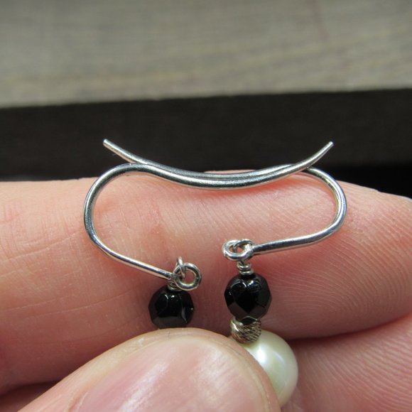 Sterling Silver Round Pearl Dangle Earrings - Picture 3 of 6